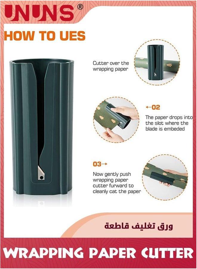 UNUNS 2 Pack Wrapping Paper Cutter,Gift Wrap Cutter,Wrapping Cutter Tool Tube,Portable Sliding Roll Gift Packaging for Gift,Black+Green - Image 4
