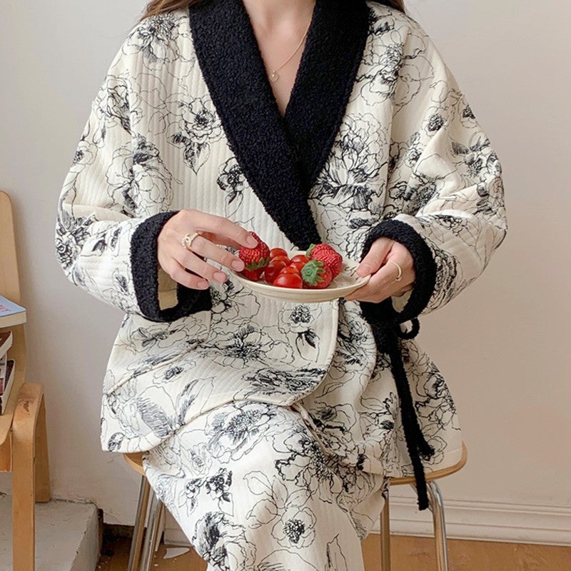 Postpartum Nursing Pajama Set Adjustable 3753 painting Rose 