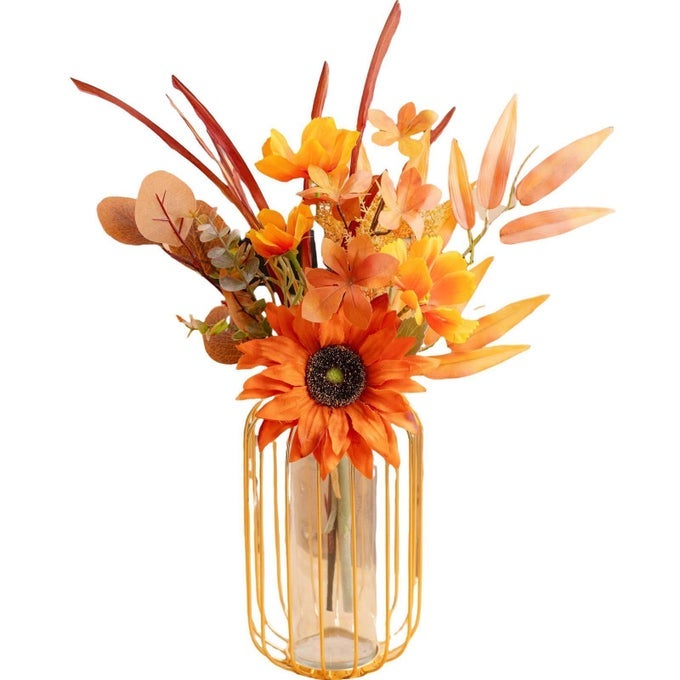 ARTIFICIAL FALL FLOWERS BOUQUETS185 AUTUMN FAKE SILK ORANGE SUNFLOWERSTHANKSGIVING DECORATIONSFAUX FLORAL ARRANGEMENTS FOR WEDDINGS ROOM HOME OFFICE HOTEL RESTAURANT DCOR