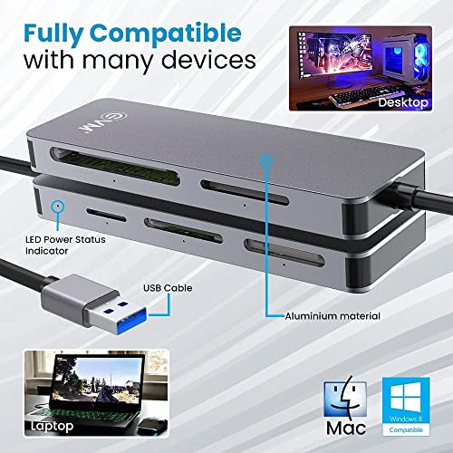 EVM 5-in-1 USB 3.0 Card Reader | SD Micro SD CF M2 MS Support | 5Gbps High Speed | Plug & Play Adapter for Laptop PC | 1 Year Warranty (EVM-CR-01) - Image 4