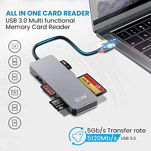 EVM 5-in-1 USB 3.0 Card Reader | SD Micro SD CF M2 MS Support | 5Gbps High Speed | Plug & Play Adapter for Laptop PC | 1 Year Warranty (EVM-CR-01) - Image 2