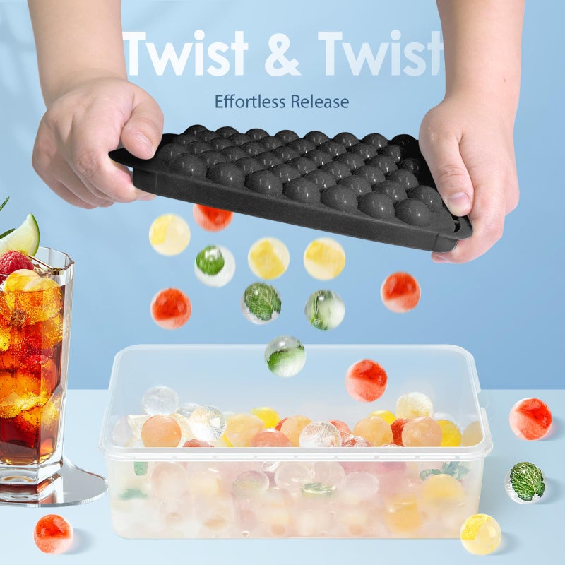 WIBIMEN Ice Cube Tray with Lid and Bin - Round Ice Trays for Freezer with Lid - Ice Cube Trays for Freezer with Ice Container (0.8"-2PACK Black) - Image 2