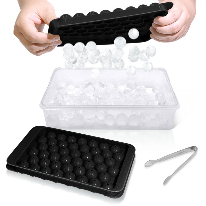WIBIMEN Ice Cube Tray with Lid and Bin - Round Ice Trays for Freezer with Lid - Ice Cube Trays for Freezer with Ice Container (0.8"-2PACK Black) - Image 1