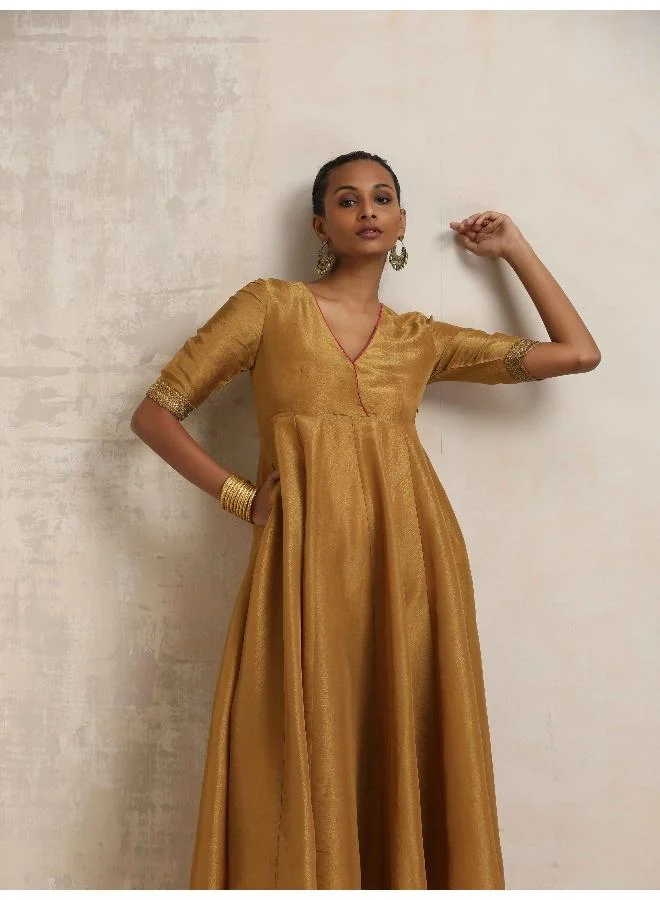 ترو برونز trueBrowns Gold Tissue Flared Anarkali Kurta Set