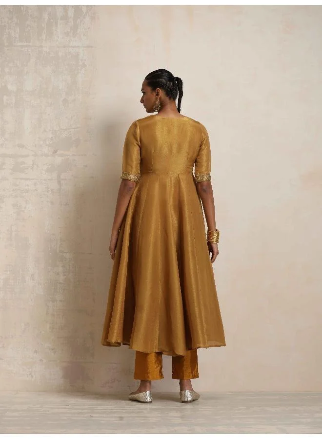 ترو برونز trueBrowns Gold Tissue Flared Anarkali Kurta Set