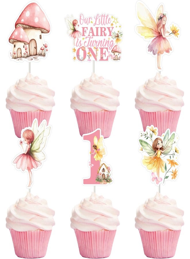 Fangleland 36Pcs Fairy 1st Birthday Cupcake Toppers, Our Little Fairy Is Turning One Floral Garden Theme Cupcake Picks Cake Decorations First Bday Supplies for Girls - Image 1