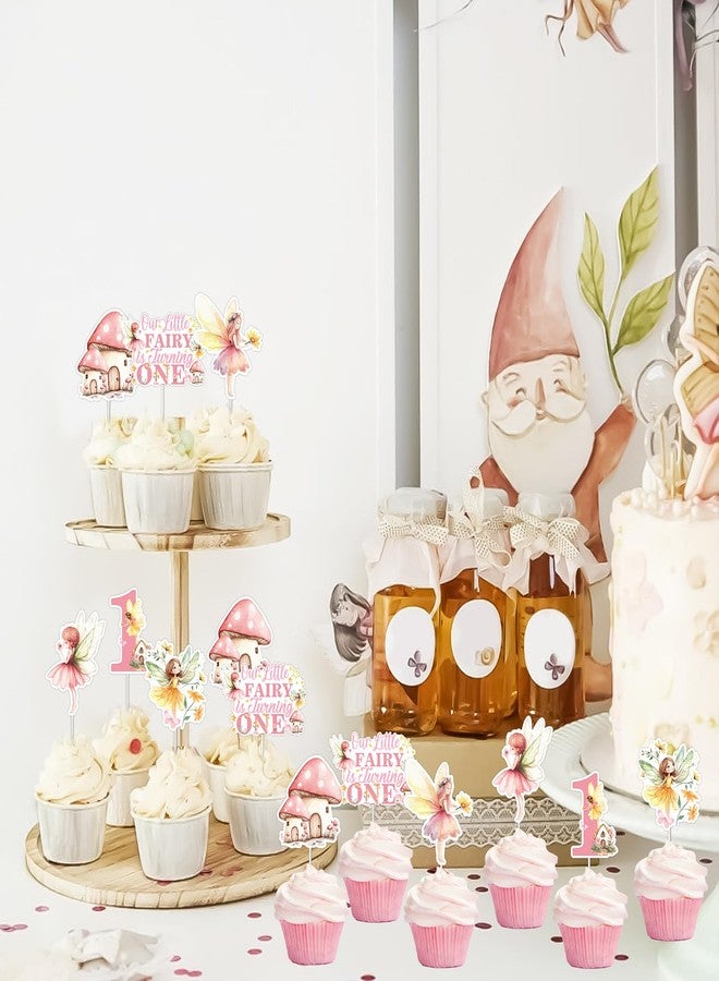 Fangleland 36Pcs Fairy 1st Birthday Cupcake Toppers, Our Little Fairy Is Turning One Floral Garden Theme Cupcake Picks Cake Decorations First Bday Supplies for Girls - Image 2