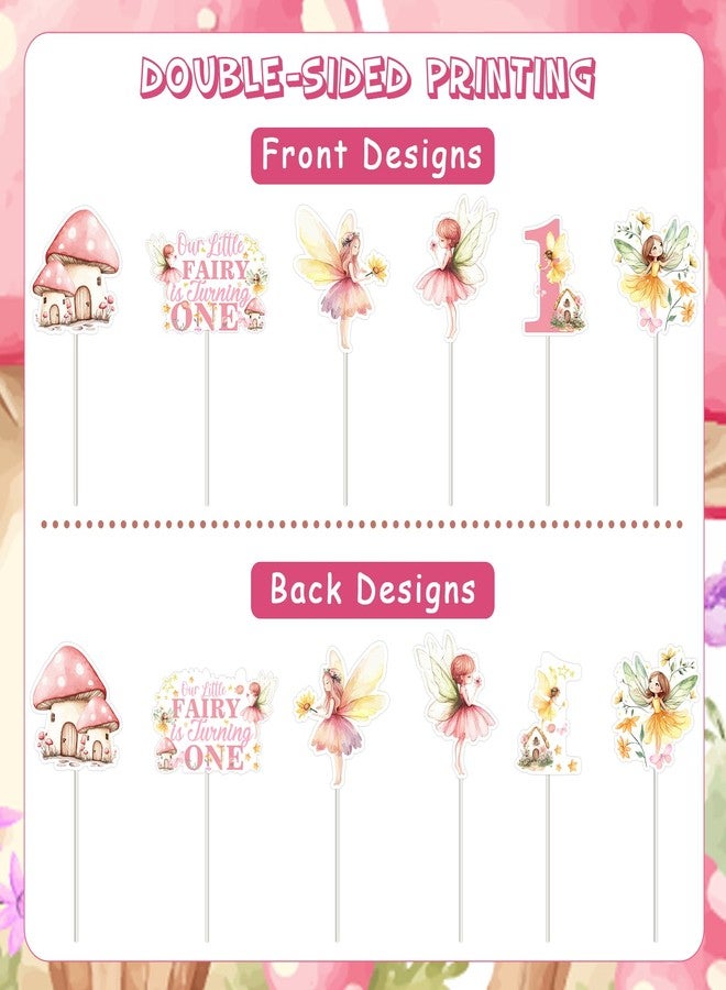 Fangleland 36Pcs Fairy 1st Birthday Cupcake Toppers, Our Little Fairy Is Turning One Floral Garden Theme Cupcake Picks Cake Decorations First Bday Supplies for Girls - Image 4