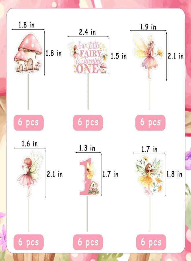 Fangleland 36Pcs Fairy 1st Birthday Cupcake Toppers, Our Little Fairy Is Turning One Floral Garden Theme Cupcake Picks Cake Decorations First Bday Supplies for Girls - Image 3