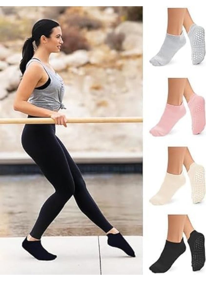 HZYH 4 Pairs Non Slip Pilates Socks with Grips for Women, Grip Socks for Women, Workout Sticky Slipper Socks, Grip Socks for Yoga Ballet Workout Anti Skid Athletic Socks - Image 4