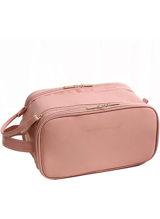 حقيبة مستحضرات تجميل كبيرة السعة للسفر، حقيبة أدوات زينة من جلد البولي يوريثان بسحاب لأدوات الزينة، مستحضرات التجميل، فرشاة المكياج، حقيبة تنظيم مكياج محمولة مقاومة للماء للسفر والاستخدام المنزلي - Image 1