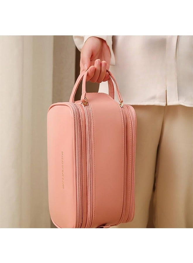 حقيبة مستحضرات تجميل كبيرة السعة للسفر، حقيبة أدوات زينة من جلد البولي يوريثان بسحاب لأدوات الزينة، مستحضرات التجميل، فرشاة المكياج، حقيبة تنظيم مكياج محمولة مقاومة للماء للسفر والاستخدام المنزلي - Image 2