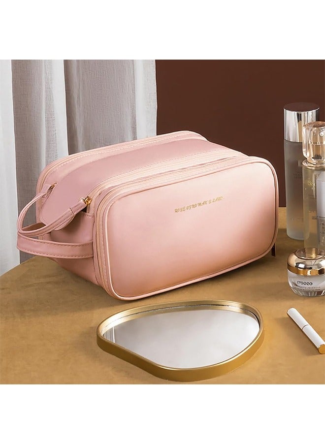 حقيبة مستحضرات تجميل كبيرة السعة للسفر، حقيبة أدوات زينة من جلد البولي يوريثان بسحاب لأدوات الزينة، مستحضرات التجميل، فرشاة المكياج، حقيبة تنظيم مكياج محمولة مقاومة للماء للسفر والاستخدام المنزلي - Image 3