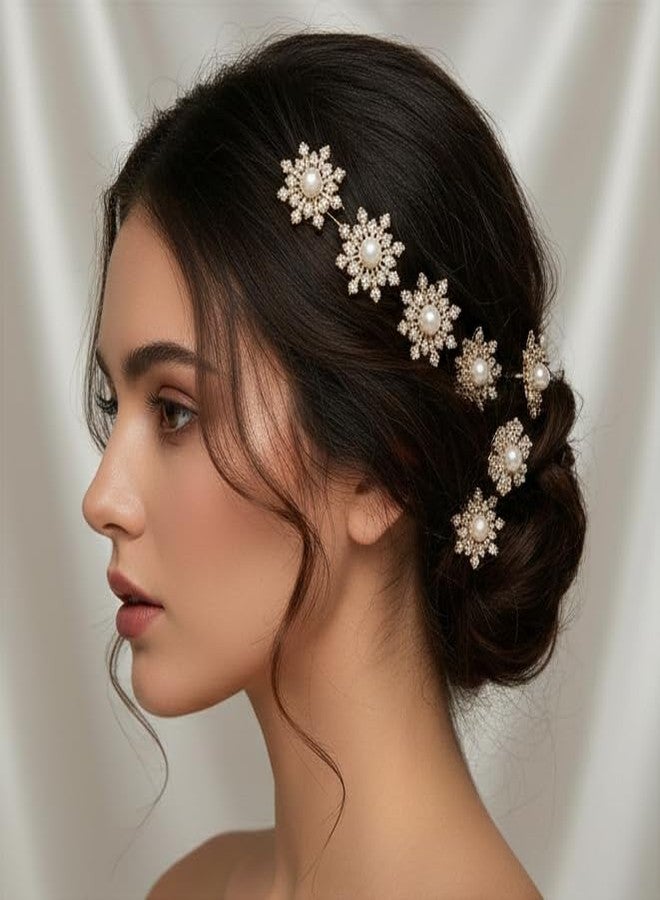 Luxury Pearl & Rhinestone Hair Clips Pack of 3 | Bridal Floral Hair Accessories | Crystal Flower Hair Pins for Women & Girls | Fancy Hair Clips for Party, Wedding & Festivee Wear - Image 2