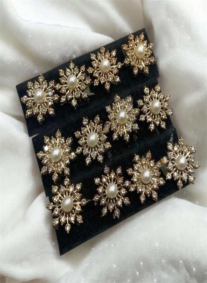 Luxury Pearl & Rhinestone Hair Clips Pack of 3 | Bridal Floral Hair Accessories | Crystal Flower Hair Pins for Women & Girls | Fancy Hair Clips for Party, Wedding & Festivee Wear - Image 3