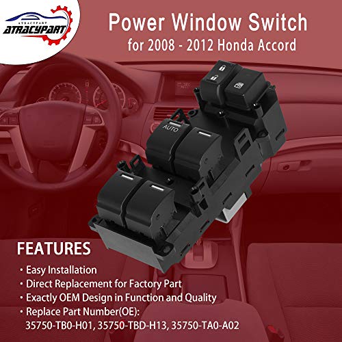 ATRACYPART Master Power Window Switch Front Left Driver Side | for 2008-2012 Honda Accord | Replaces# 35750-TB0-H01, 35750-TBD-H13, 35750-TA0-A02 - Image 2