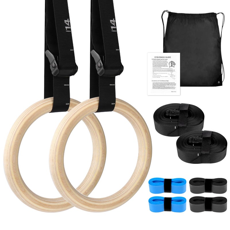 ZILLEEN Wooden 125 Gymnastics Rings Olympic Rings with Adjustable Straps for Pull Up Bar Exercise Men Gym Kids - Image 2