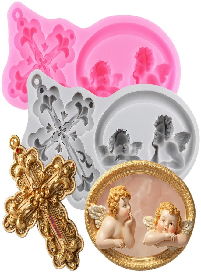RFGHAC Baptism Cake Decorations Mold Angel Fondant Mold Cross Silicone Molds for Cake Decorating Cupcake Topper Chocolate Candy Sugar Gum Paste Polymer Clay Set Of 2 - Image 1