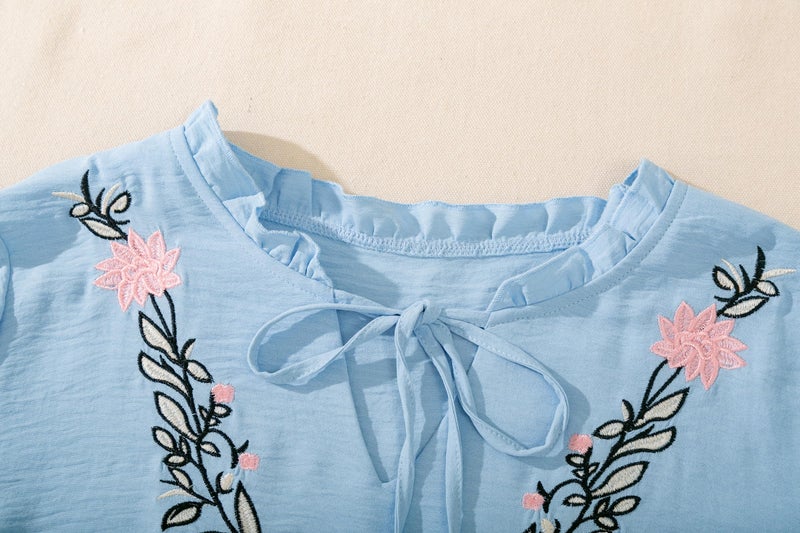 Lafural Womens Summer Tops 3 4 Sleeve Women Blouses Casual Boho Top Spring Floral Short Sleeve Shirts Vacation Blue M - Image 4
