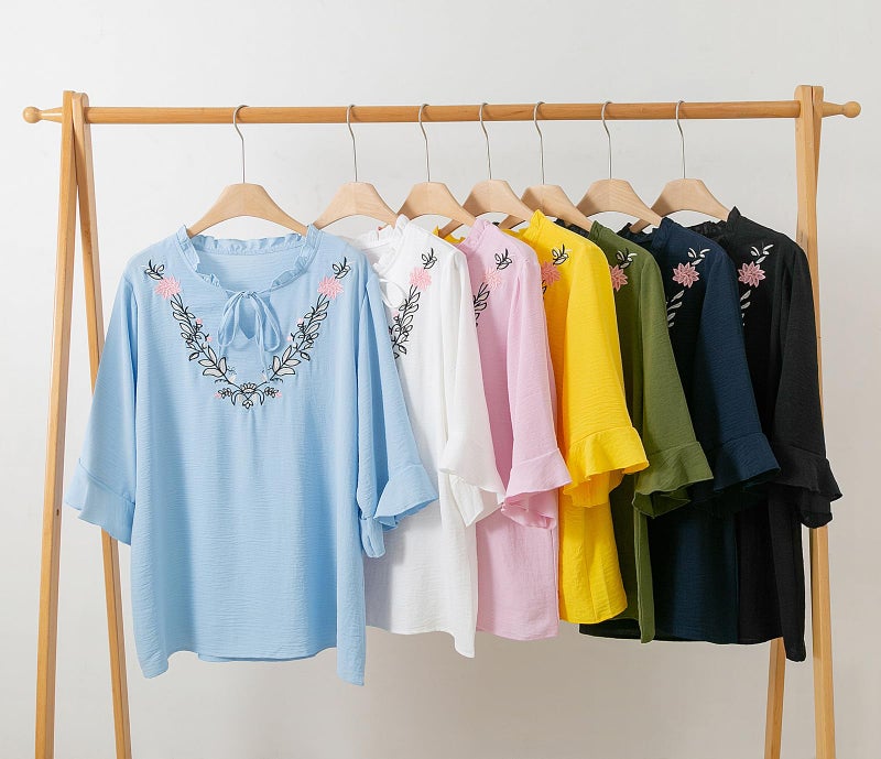Lafural Womens Summer Tops 3 4 Sleeve Women Blouses Casual Boho Top Spring Floral Short Sleeve Shirts Vacation Blue M - Image 5