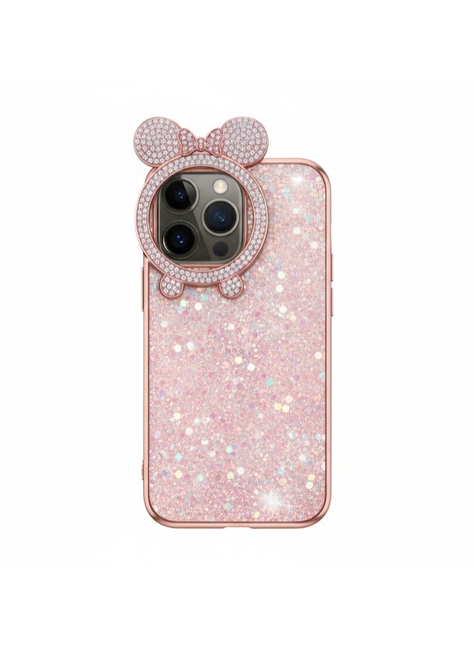 Compatible with Silicone Tpu Case Cartoon Gilter Cute And Attractive Glitter Cartoon Case Compatible With iPhone 16 Pro Max (Rose Gold)