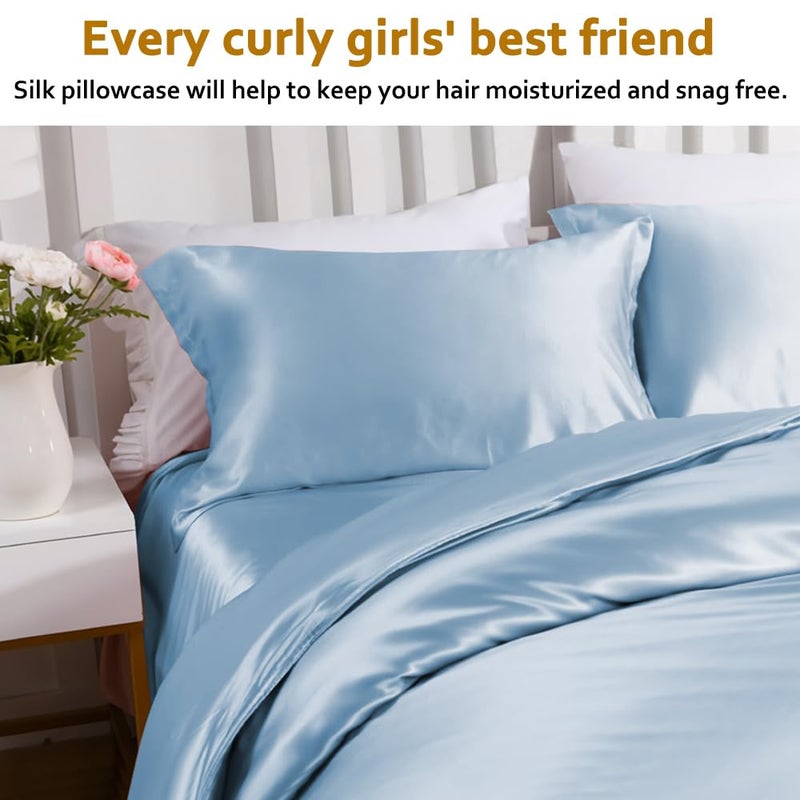 Ravmix Silk Pillowcase for Hair and Skin with Hidden Zipper, Ravmix Both Sides 21Momme Mulberry Silk Cooling Pillow Case Standard Size 20Ã—26inches, 1PCS, Light Blue - Image 4