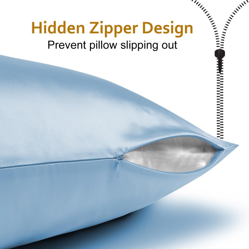 Ravmix Silk Pillowcase for Hair and Skin with Hidden Zipper, Ravmix Both Sides 21Momme Mulberry Silk Cooling Pillow Case Standard Size 20Ã—26inches, 1PCS, Light Blue - Image 5
