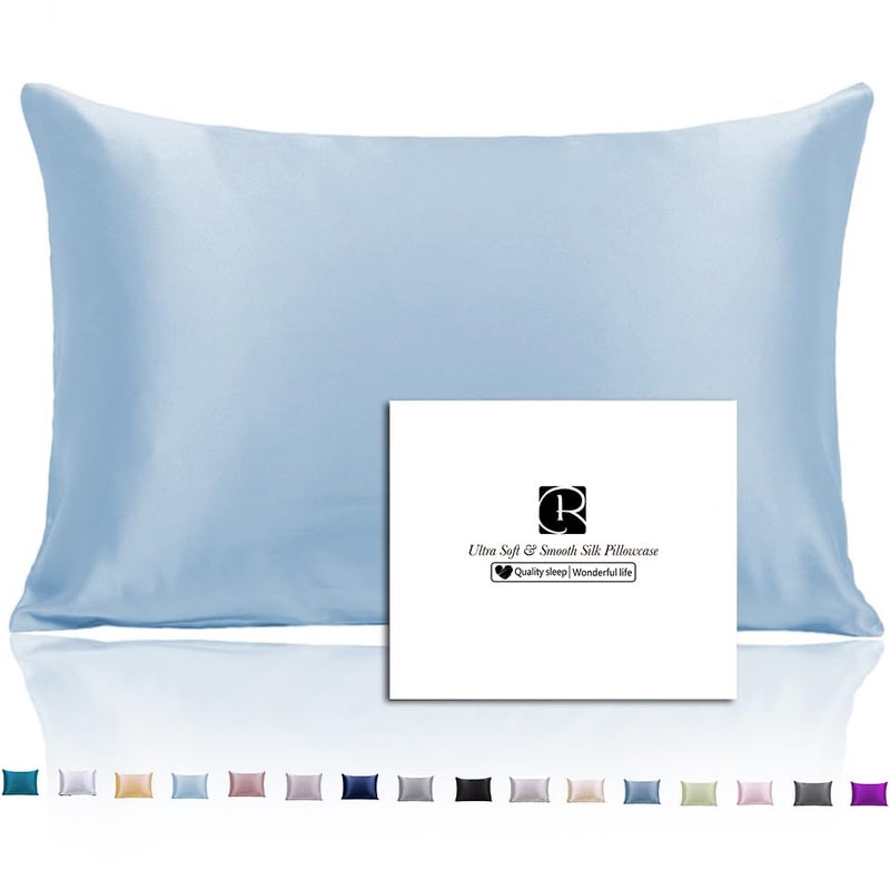 Ravmix Silk Pillowcase for Hair and Skin with Hidden Zipper, Ravmix Both Sides 21Momme Mulberry Silk Cooling Pillow Case Standard Size 20Ã—26inches, 1PCS, Light Blue - Image 1