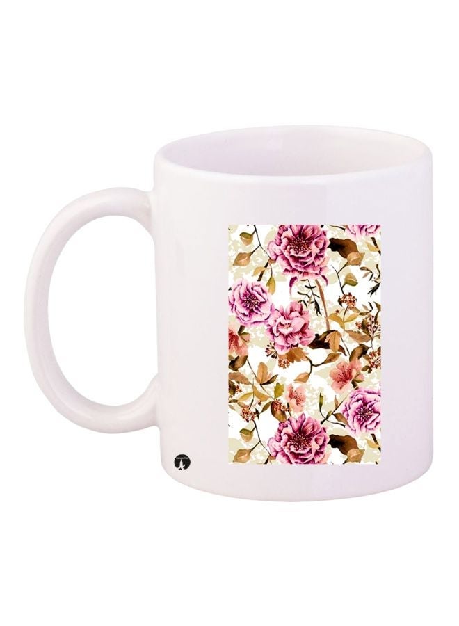 RYN Flower Printed Coffee Mug White/Pink/Brown 11ounce