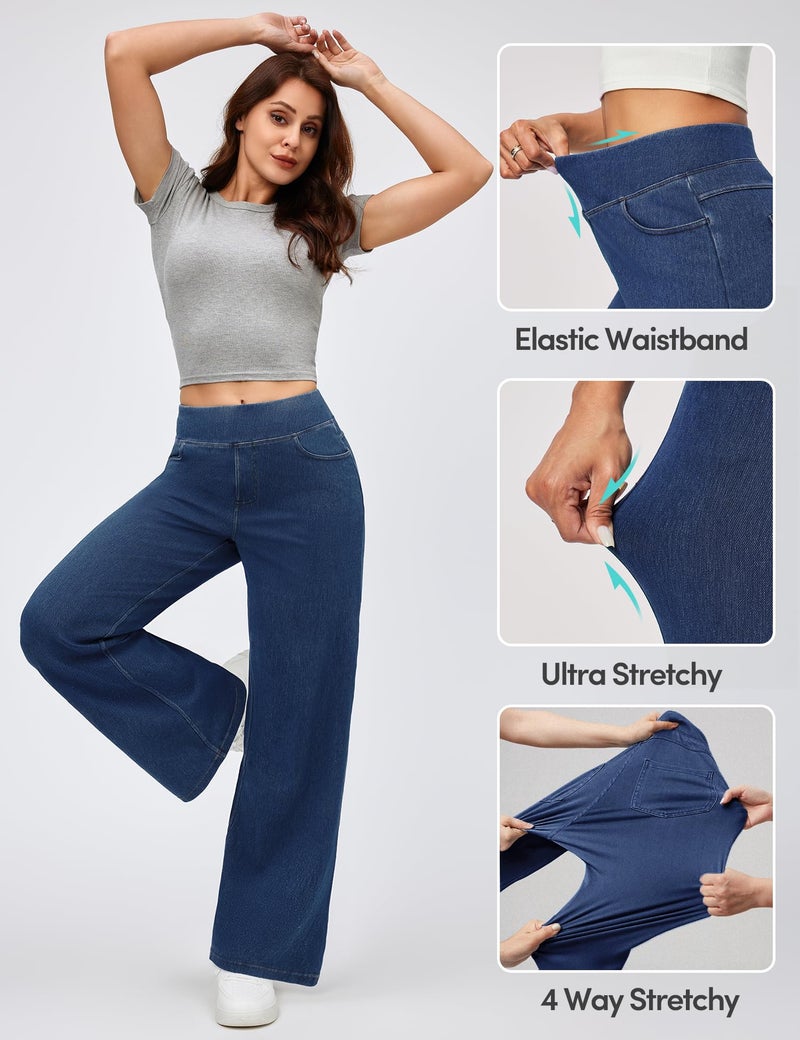 IUGA Wide Leg Jeans Woman High Waisted Pull On Baggy Jeans for Women Stretchy Trendy Womens Jean Straight Casual Denim Pants Dark Blue - Image 3