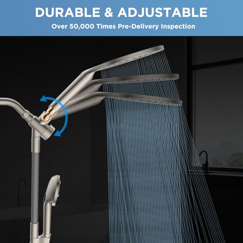 MakeFit Dual Filtered Rain Shower Head Combo, High Pressure Handheld Shower Head with Adjustable Bar - Rainfall Shower Head And Showerhead with Filter for Hard Water - Removes Chlorine(Brushed Nickel) - Image 2