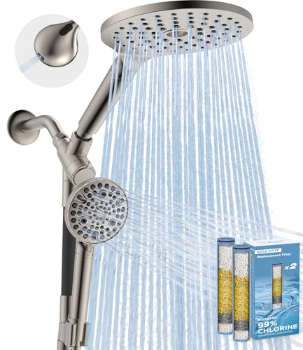 MakeFit Dual Filtered Rain Shower Head Combo, High Pressure Handheld Shower Head with Adjustable Bar - Rainfall Shower Head And Showerhead with Filter for Hard Water - Removes Chlorine(Brushed Nickel) - Image 1