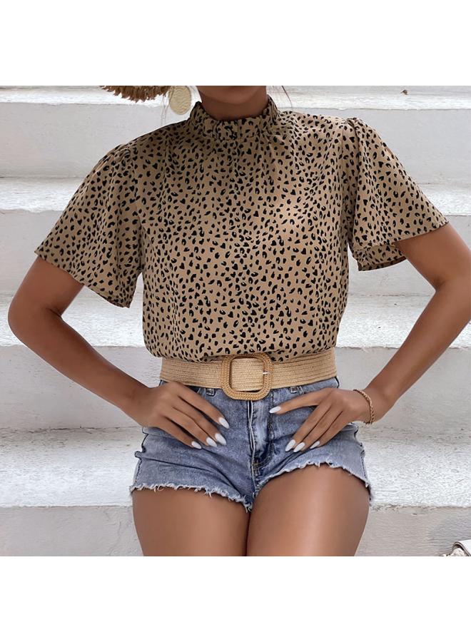 VUELO Summer New European And American Top Short-sleeved Design Sense Niche Fashion Leopard Print Shirt - Image 1