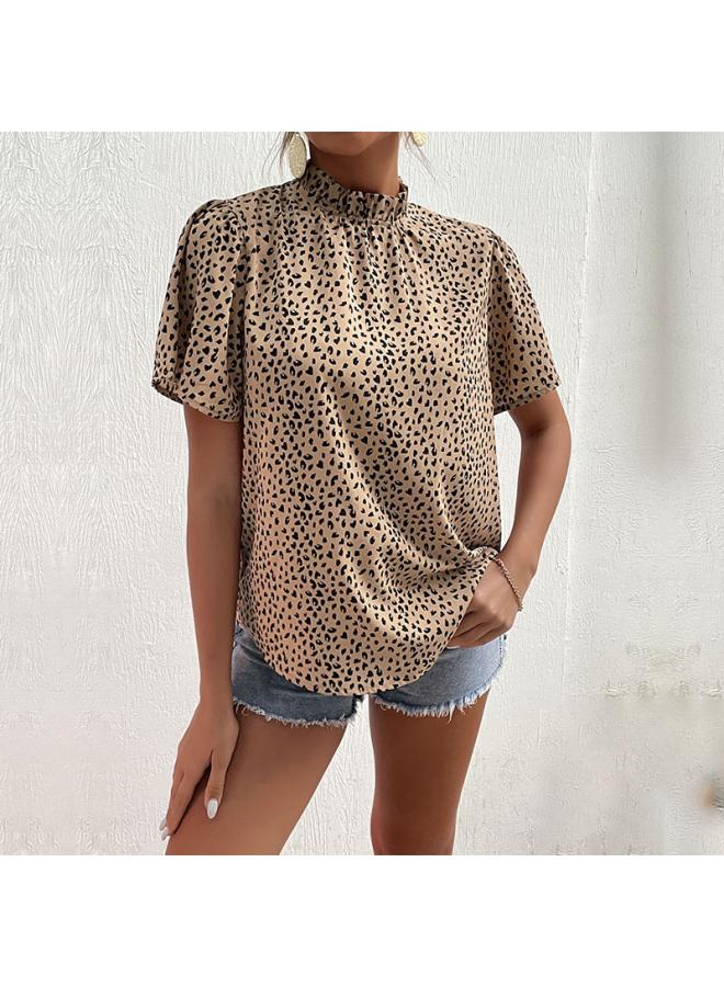 VUELO Summer New European And American Top Short-sleeved Design Sense Niche Fashion Leopard Print Shirt - Image 3