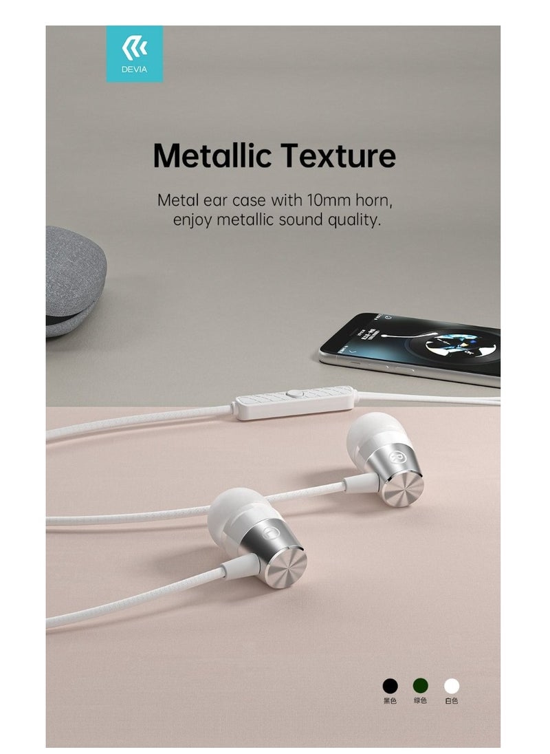 devia - METAL EARPHONE KINTONE SEIRES FROM DEVIA WITH 90 DEGREE PLUG 3.5MM Perfect for HD calls and games - WHITE - Image 1