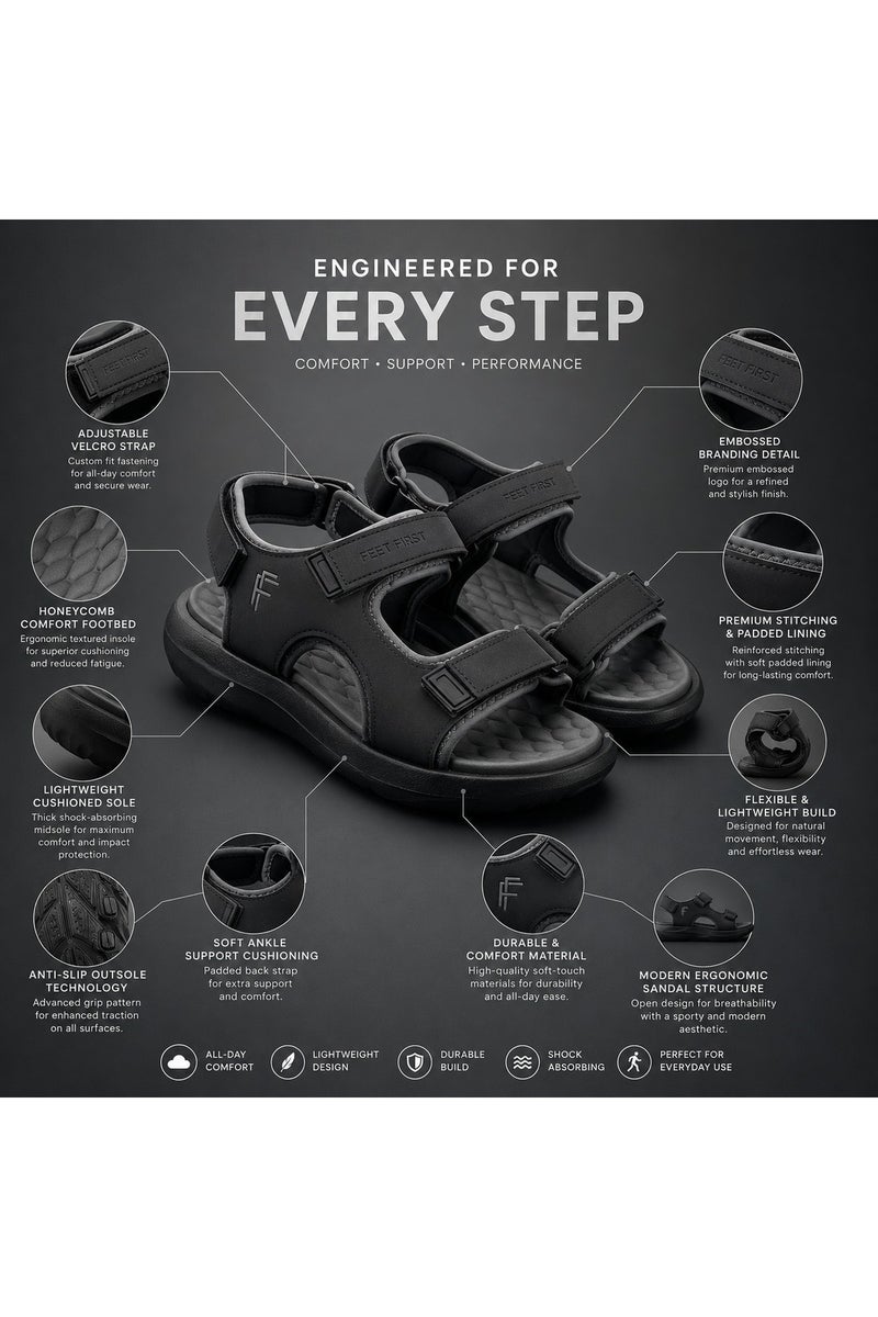Feet First Men’s Sports Sandals with Adjustable Velcro Straps – Lightweight Comfort Outdoor Walking Sandals - Image 2