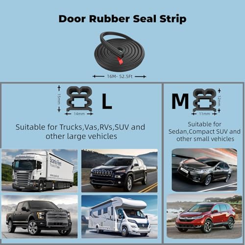 Xfopz 52.5Ft Car Door Seal Strip for Car Weather Stripping Universal Self Adhesive Small Auto Door Soundproofing Weatherstrip for Small Vehicles Sedan Compact SUV (Medium 12 * 11mm) - Image 2