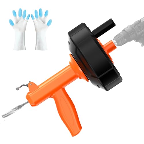 BACEYIOU Drain Snake, Drain Auger with Drill Attachment, 25 Feet Plumbing Snake Auto Feed Flexible Hair Drain Clog Remover for Kitchen, Bathrom and Shower Sink with Gloves - Image 1