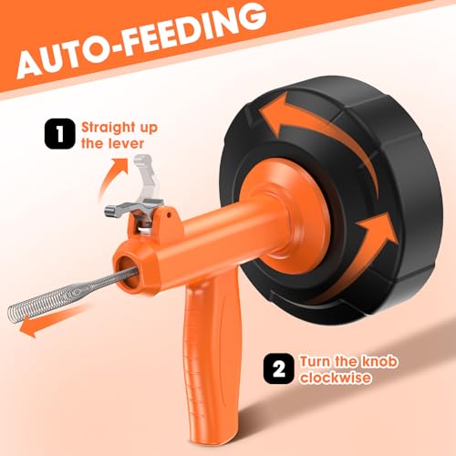 BACEYIOU Drain Snake, Drain Auger with Drill Attachment, 25 Feet Plumbing Snake Auto Feed Flexible Hair Drain Clog Remover for Kitchen, Bathrom and Shower Sink with Gloves - Image 3
