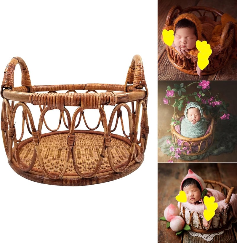 Newborn Photography Props Vintage Rattan Basket Creates Warm and Comfortable Scenes for Memorable Photos Chair Vintage Rattan Basket for Newborn Photography Props Unique - Image 2