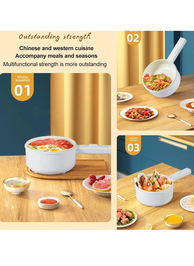 BORTONY Electric Hot Pot with Steamer and Temperature Control Non-Stick Electric Skillet Frying Pan Multi-functional Mini Portable Pot for Steak Fried Rice Noodles Ramen Oatmeal and Soup 2L  - Image 5