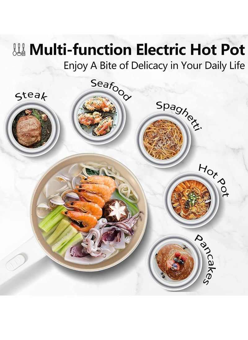 BORTONY Electric Hot Pot with Steamer and Temperature Control Non-Stick Electric Skillet Frying Pan Multi-functional Mini Portable Pot for Steak Fried Rice Noodles Ramen Oatmeal and Soup 2L  - Image 2
