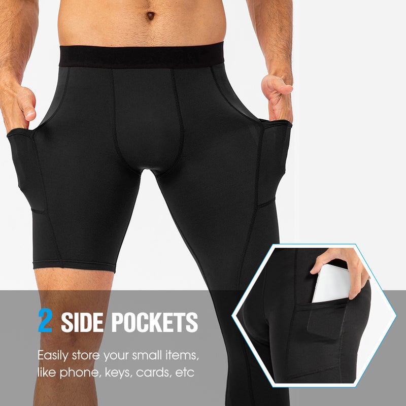 Men One Leg Tight: XL 85% Polyester 15% Spandex - Non-Symmetrical Dynamic Design Athletic Base Layer for Active Exercise Basketball Training - Image 4