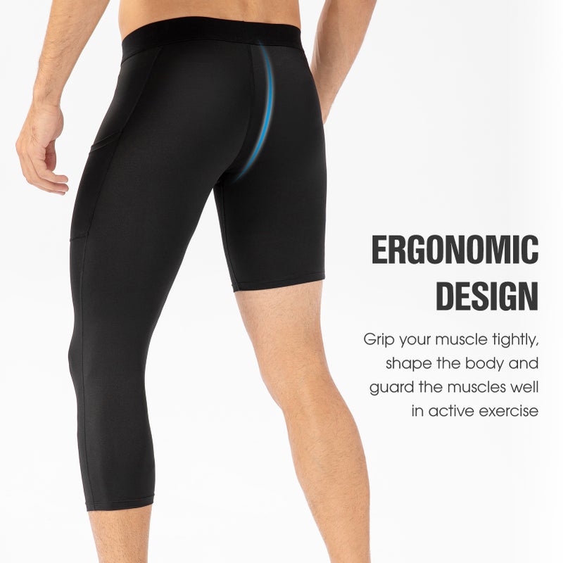 Men One Leg Tight: XL 85% Polyester 15% Spandex - Non-Symmetrical Dynamic Design Athletic Base Layer for Active Exercise Basketball Training - Image 5
