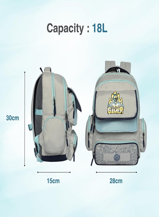 Citizen Gamer Kids School Backpack | 18L Polyester Unisex Casual Backpack/Daypack/Travel Backpack/School Bag for Boys & Girls - Light Grey - Image 3