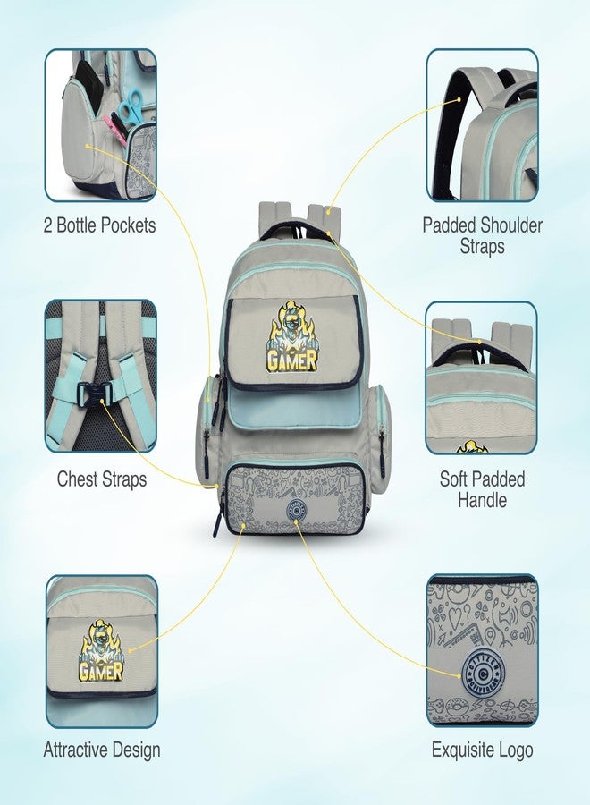 Citizen Gamer Kids School Backpack | 18L Polyester Unisex Casual Backpack/Daypack/Travel Backpack/School Bag for Boys & Girls - Light Grey - Image 2