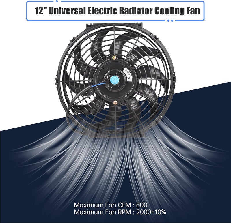 GESEXI 12 Inch Slim Fan Push Pull Electric Radiator Cooling Fan Universal High Performance 12V 80W Motor with Fan Mounting Kit (Black) - Image 5