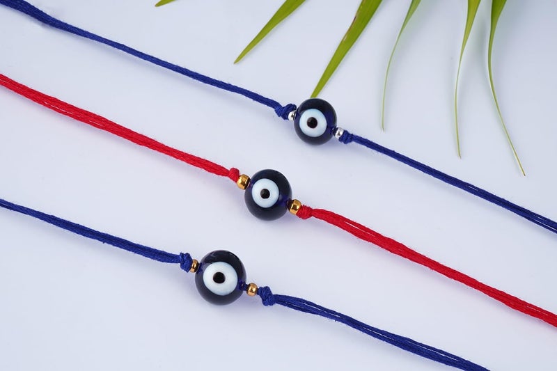 JFL Mens - Jewellery for Less Combo of 3 Evil Eye Rakhi for Rakshabandhan Festival Bhaiya, Bhai Rakhi Handcrafted with Hand Written Card and Roli Chawal, Adjustable. - Image 3