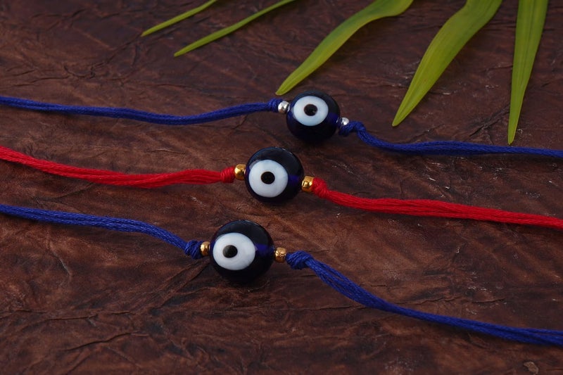 JFL Mens - Jewellery for Less Combo of 3 Evil Eye Rakhi for Rakshabandhan Festival Bhaiya, Bhai Rakhi Handcrafted with Hand Written Card and Roli Chawal, Adjustable. - Image 2
