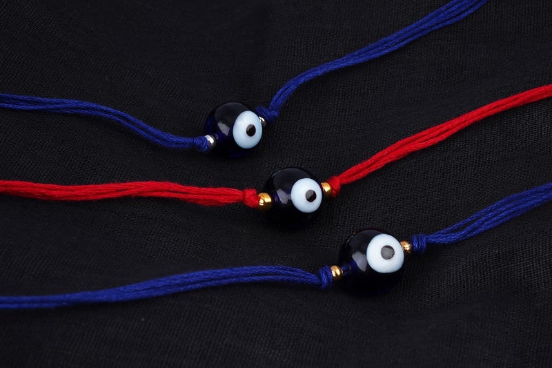 JFL Mens - Jewellery for Less Combo of 3 Evil Eye Rakhi for Rakshabandhan Festival Bhaiya, Bhai Rakhi Handcrafted with Hand Written Card and Roli Chawal, Adjustable. - Image 4